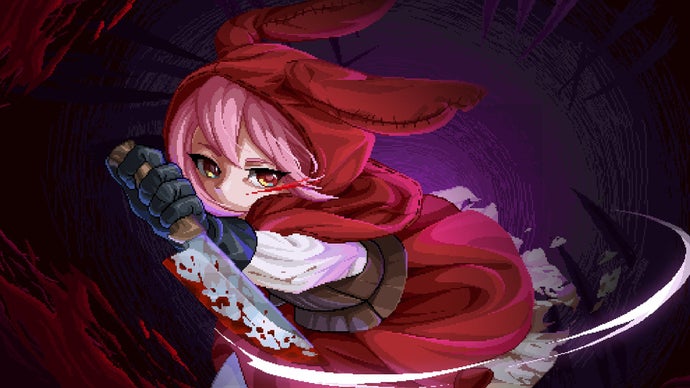 Ilustração artística ou cena de gameplay do jogo de ação Rubinite, destacando a atmosfera de fantasia sombria.