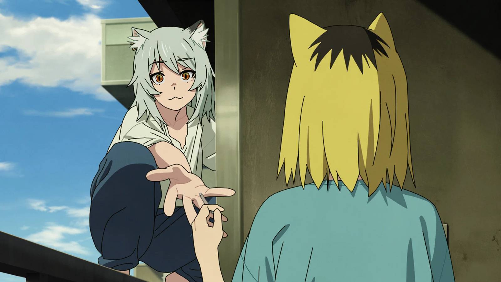 Cena do anime Chainsmoker Cat, destacando a protagonista Yaniko em uma representação realista sobre o vício.