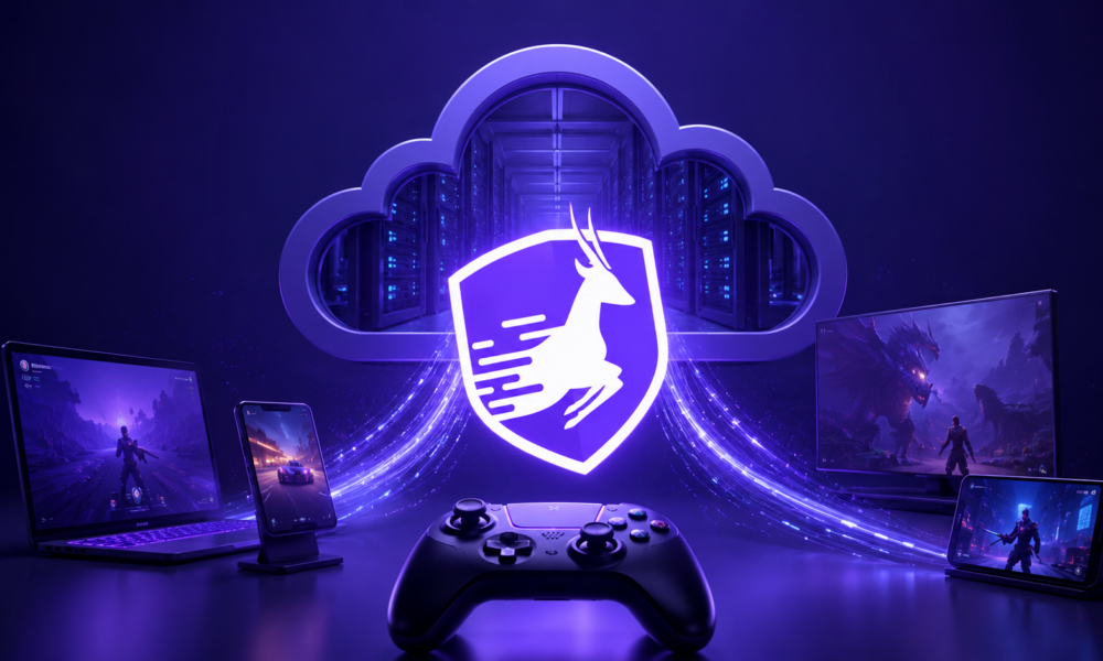 Captura de tela da interface do aplicativo GnuVPN, destacando as opções de configuração para jogos em nuvem.