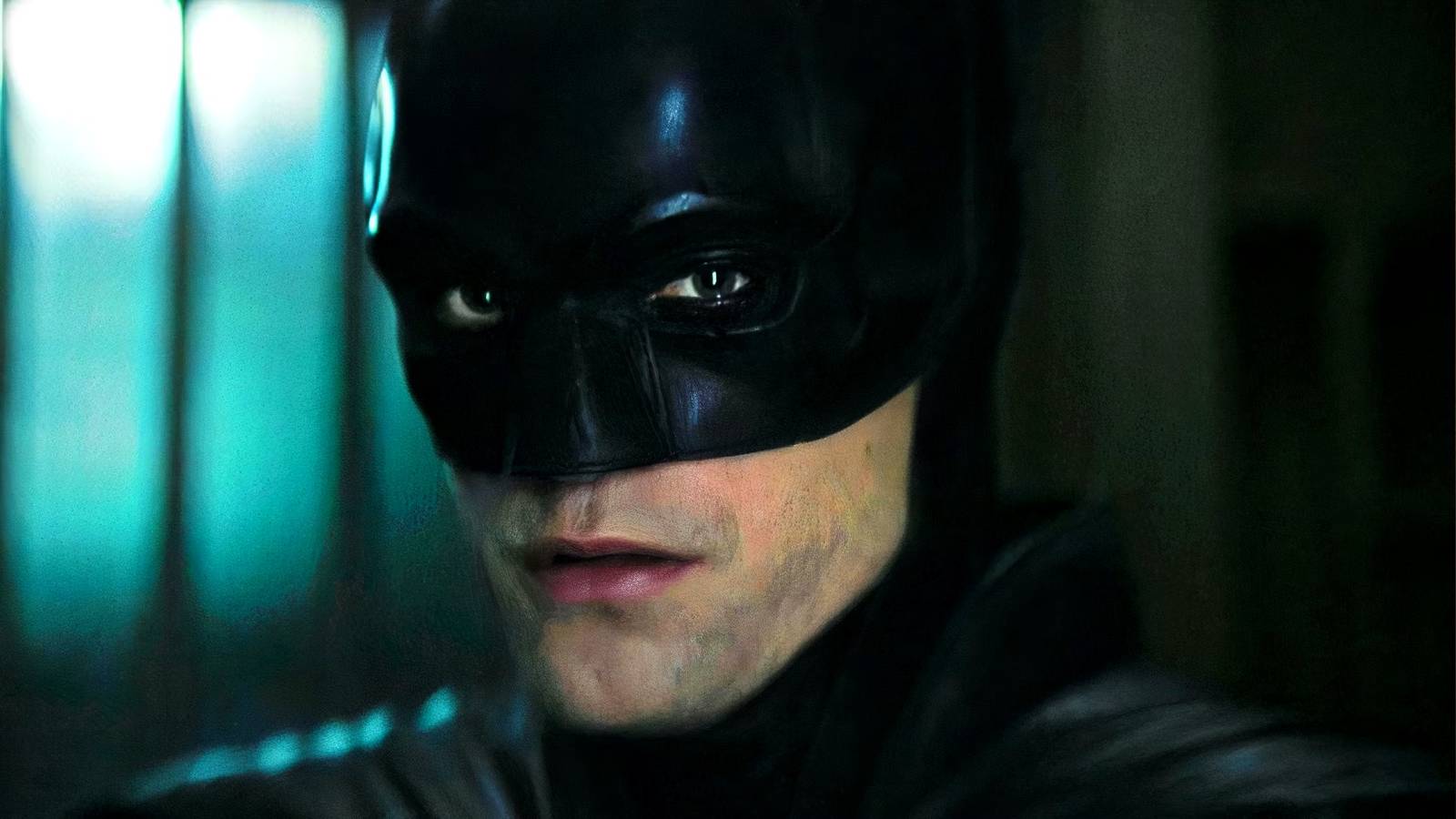 Representação do herói Batman com seu traje em Gotham.