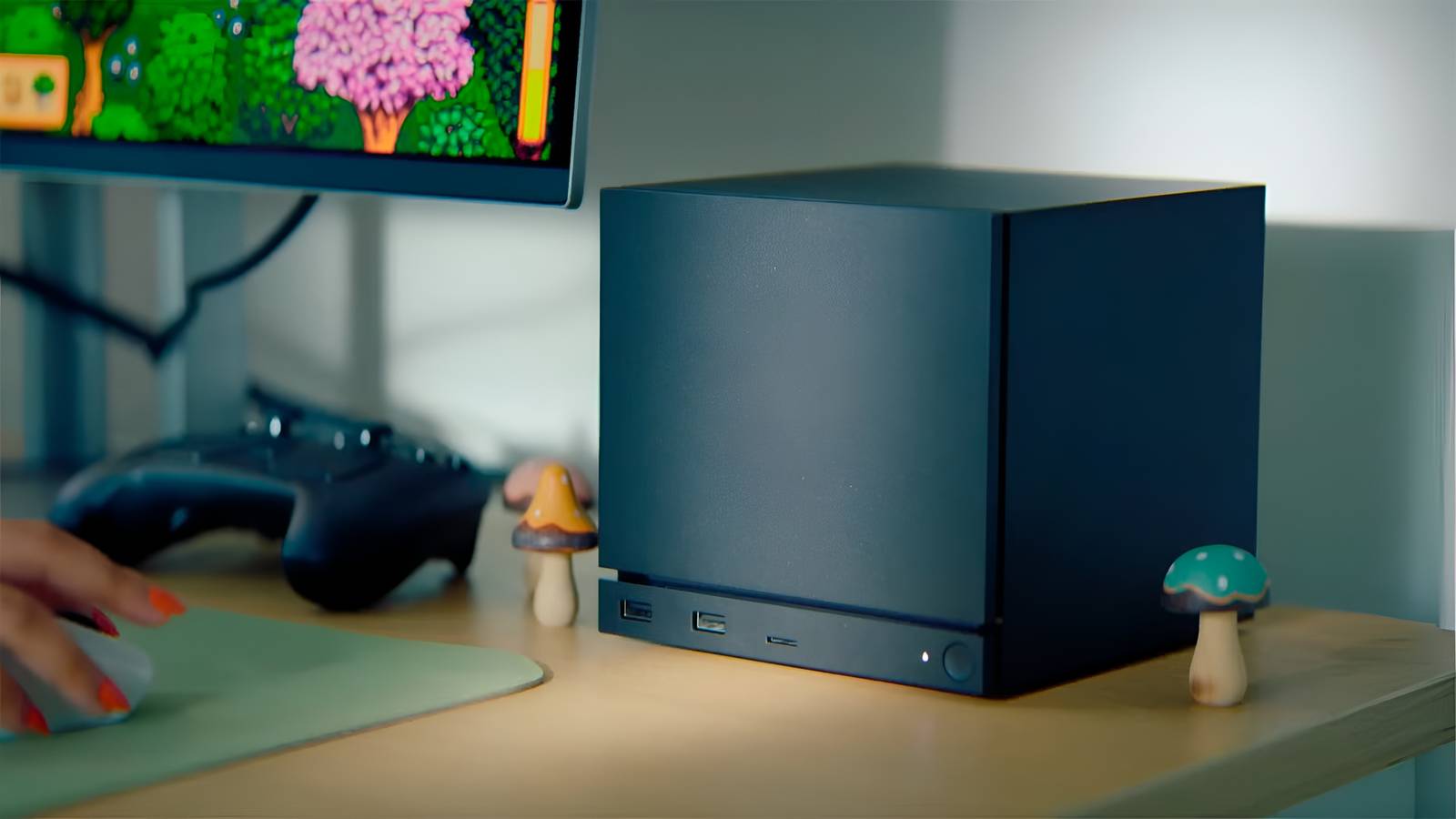 Imagem do console Steam Machine da Valve.