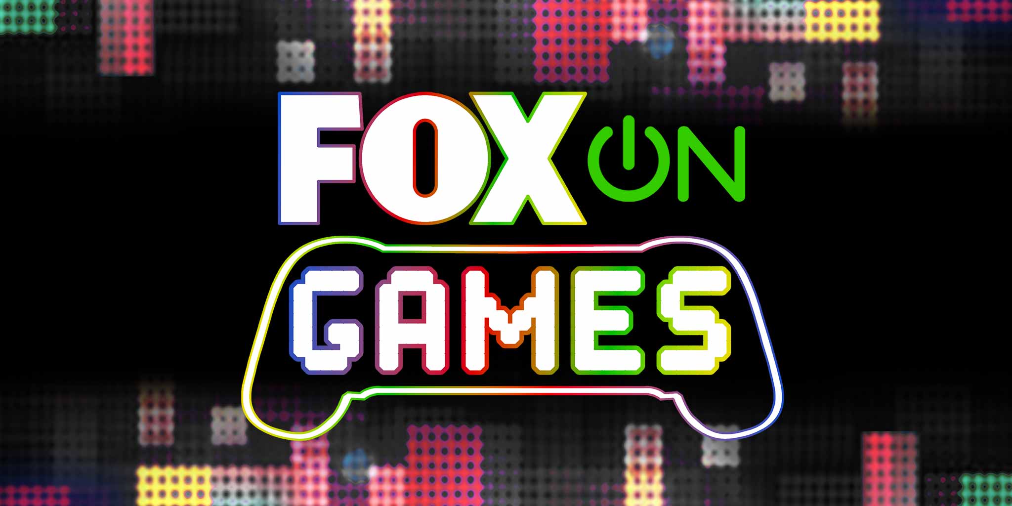 Logotipo do podcast FOX on Games com fundo temático de videogames