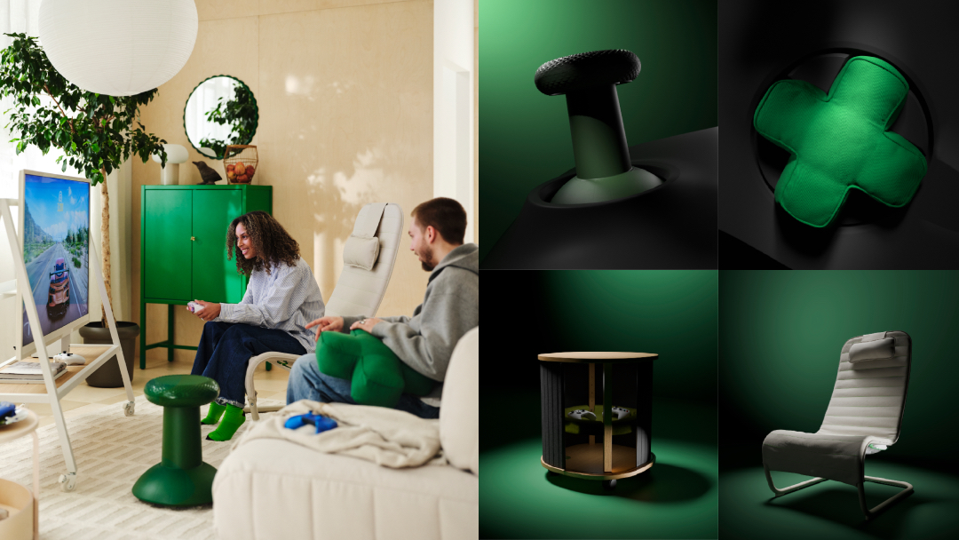 Coleção YXSTABY da IKEA e Xbox, incluindo móveis inspirados em controles de videogame