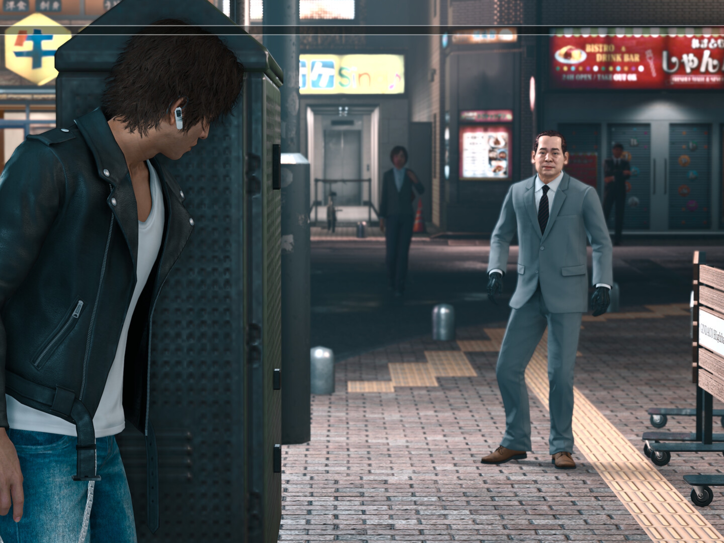 Cena de combate de artes marciais no jogo Judgment em Kamurocho