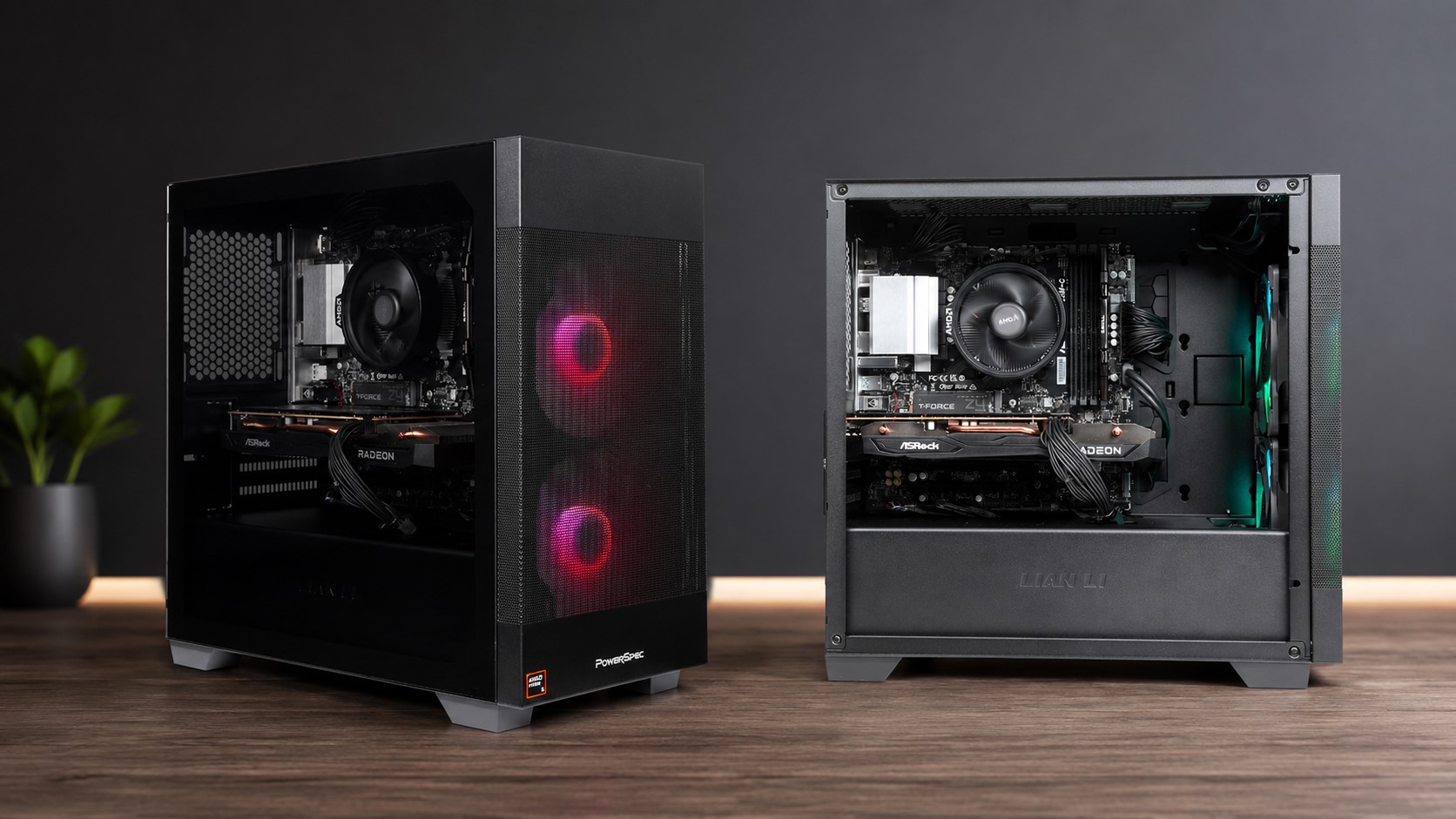 PC Gamer PowerSpec G542 em gabinete micro-ATX com componentes AMD
