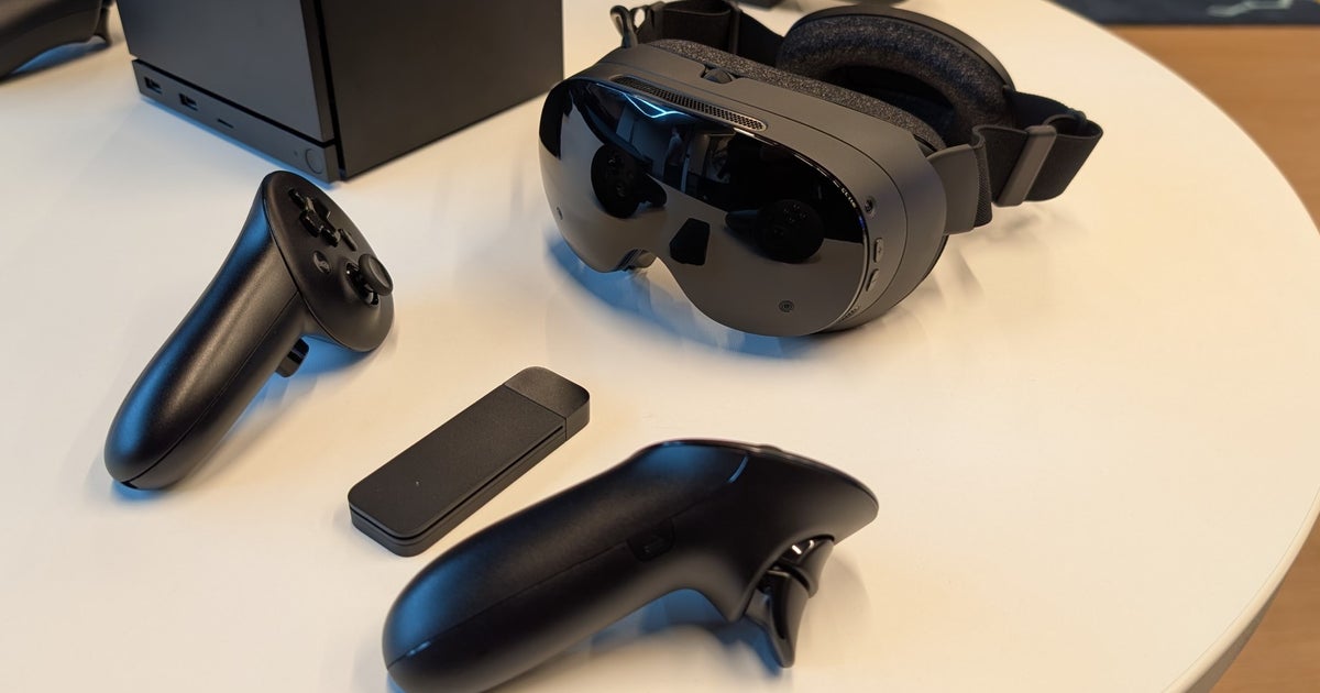 Headset Steam Frame da Valve em destaque, com fundo de realidade virtual