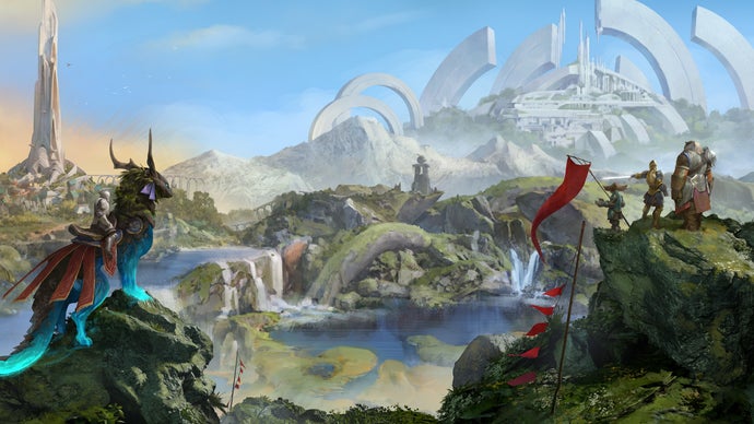 Logotipo de Guild Wars 3 com fundo estilizado