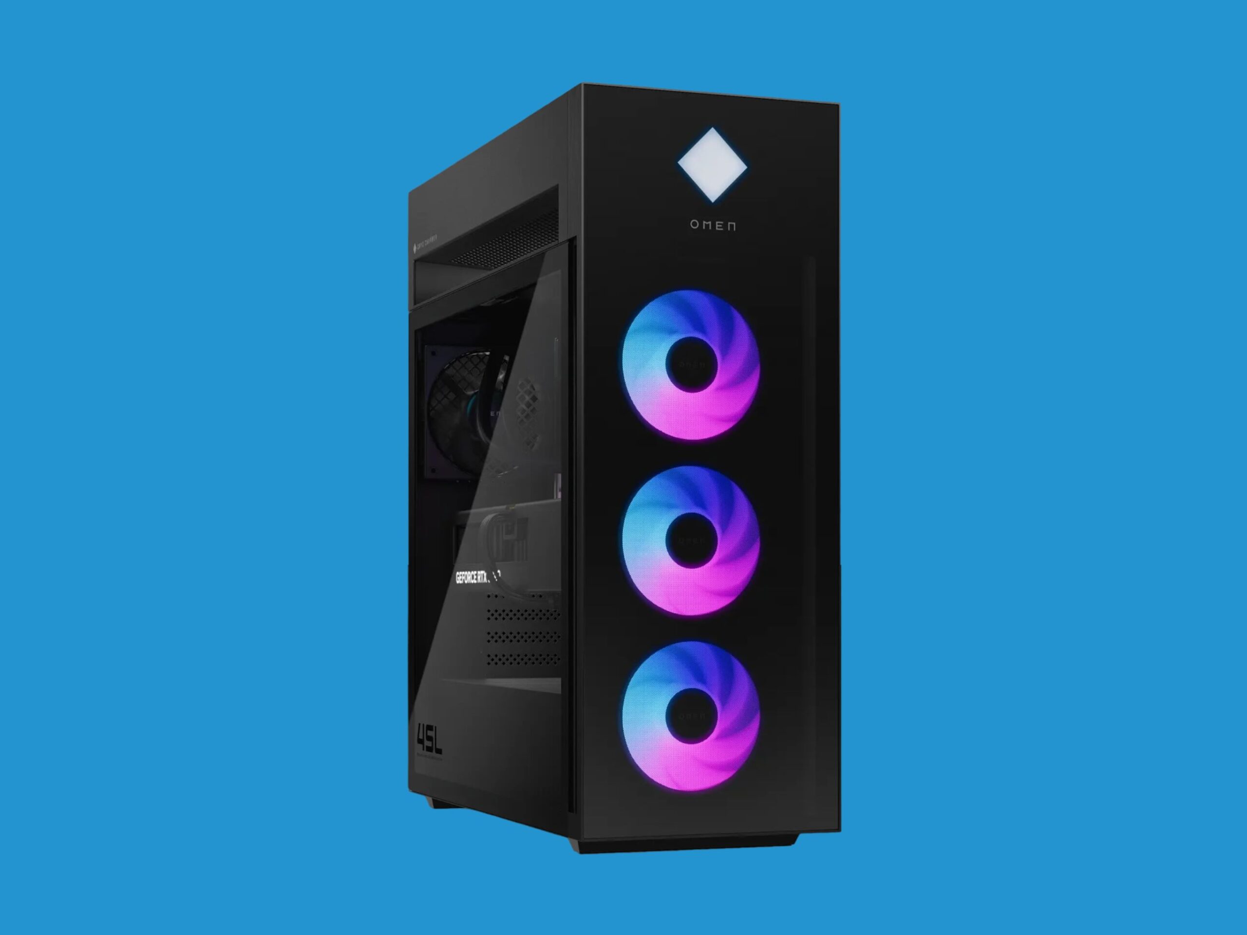 PC gamer HP Omen 45L com iluminação RGB e placa de vídeo RTX 5090