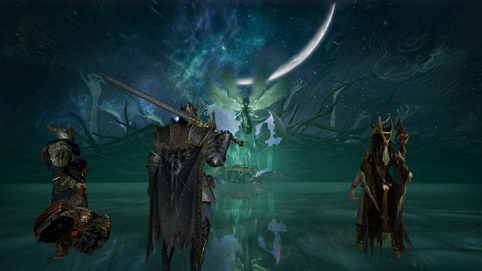 Cenário de fantasia de Mistfall Hunter com visual inspirado em Elden Ring