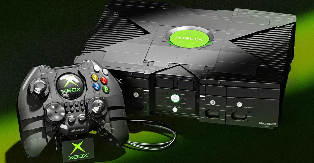 Kit de montar Xbox original da Mattel com peças estilo Lego e controle Duke