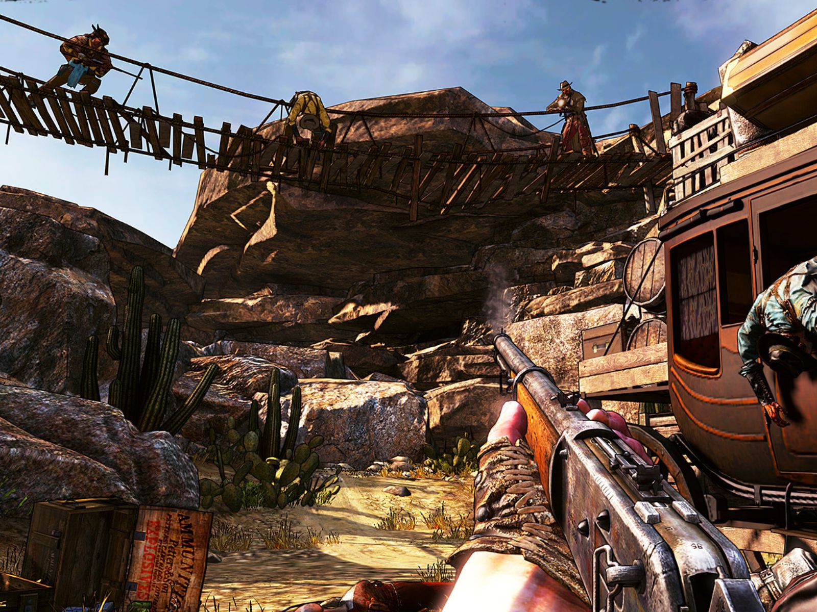 Cena de Call of Juarez: Gunslinger mostrando o ambiente de faroeste.
