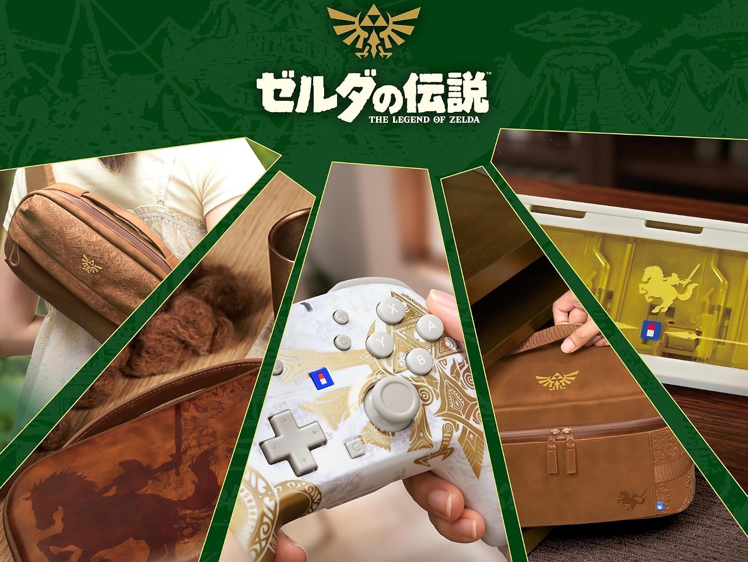 Controlador Hori Wireless Horipad Turbo com tema The Legend of Zelda, mostrando o Triforce e a silhueta de Link e Epona