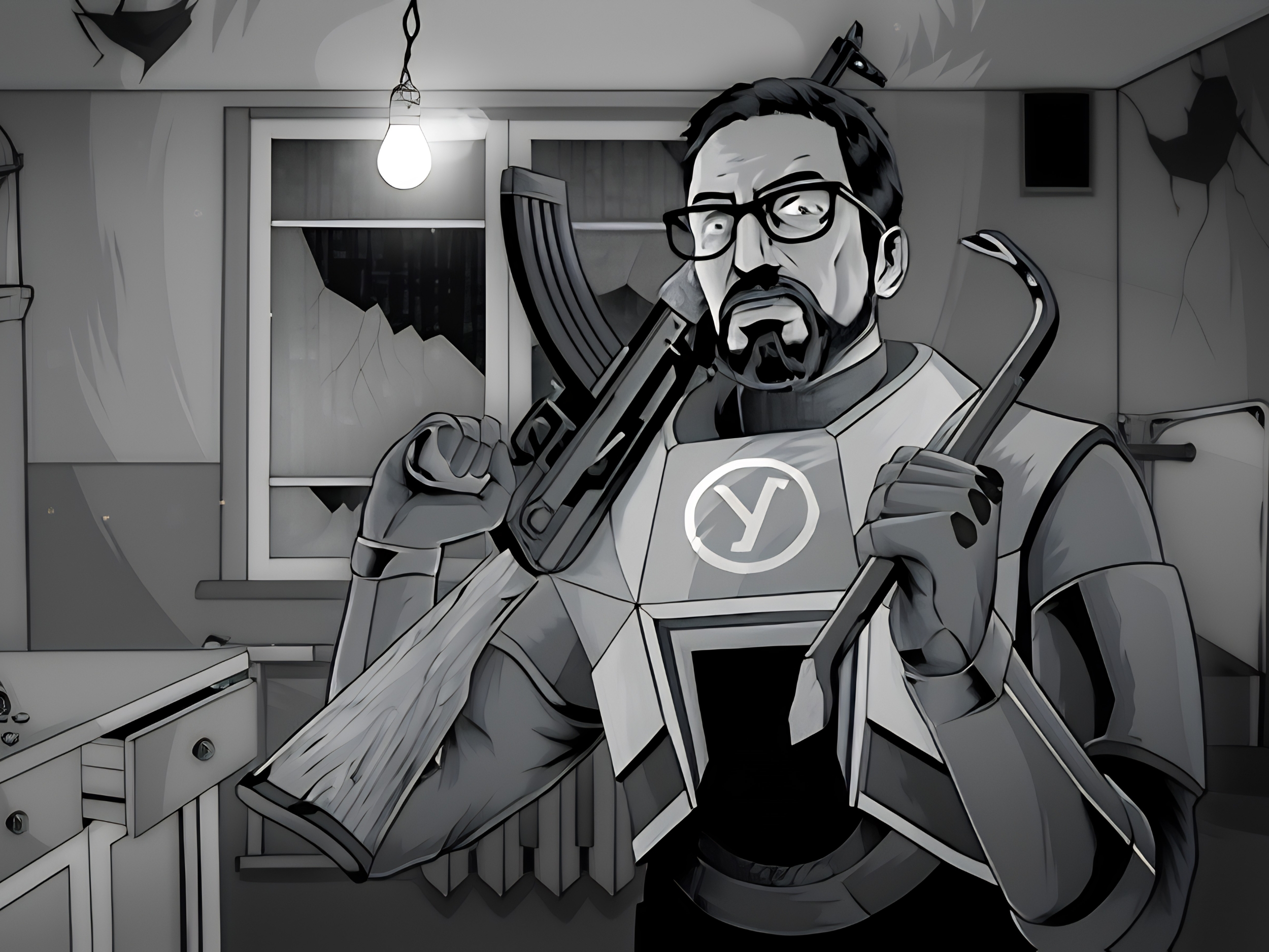 Captura de tela de Kayf-Life, mod de paródia russa baseado em Half-Life 2.
