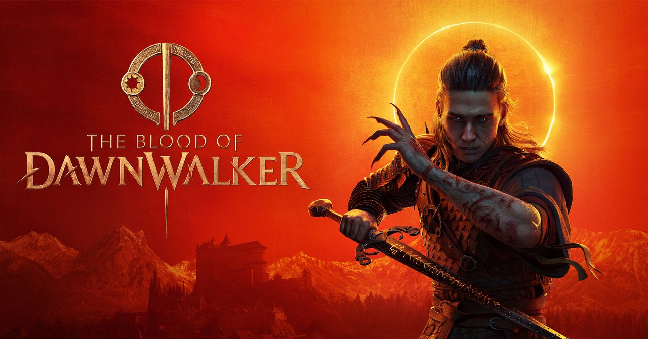 Cena de gameplay de The Blood of Dawnwalker mostrando o protagonista em ambiente medieval sombrio.