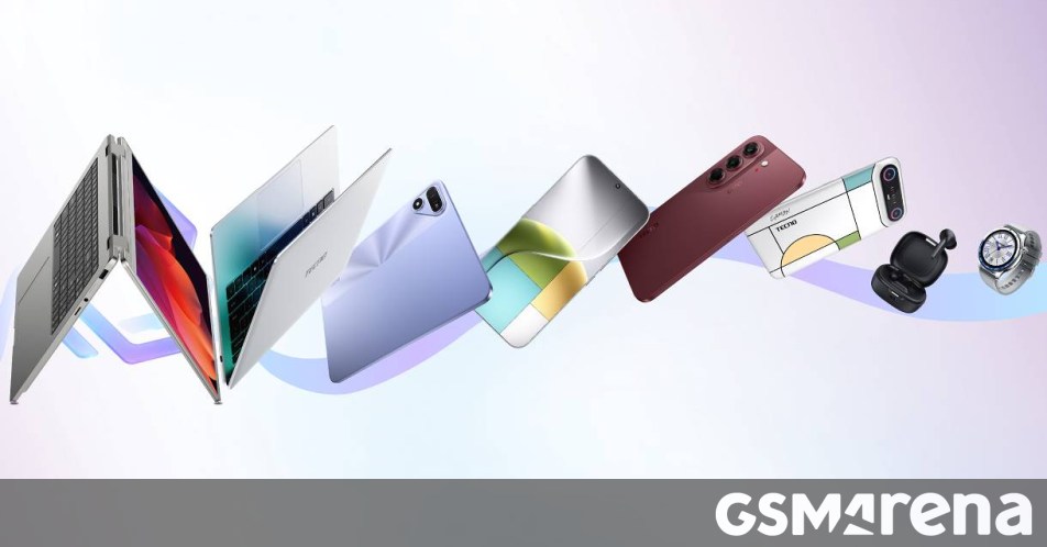 Representação do PC gamer Tecno Taurus e do smartphone Tecno Pova 8 Pro