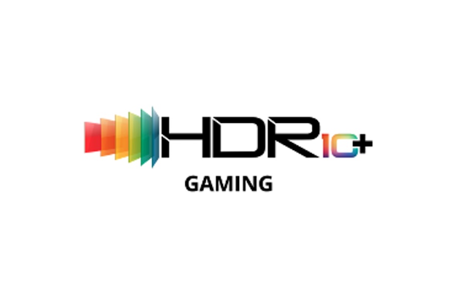 Logotipo HDR10+ sobre fundo escuro com efeitos de brilho que remetem a jogos