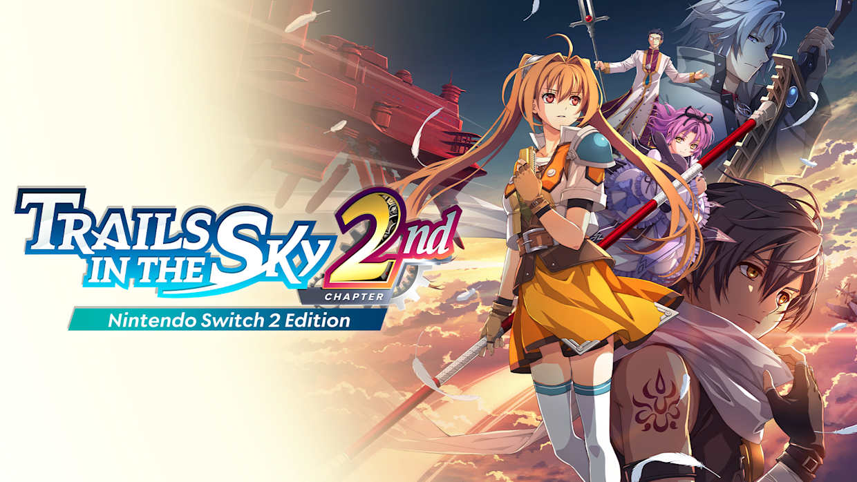 Logotipo da Nihon Falcom e referências às plataformas Steam e Nintendo Switch