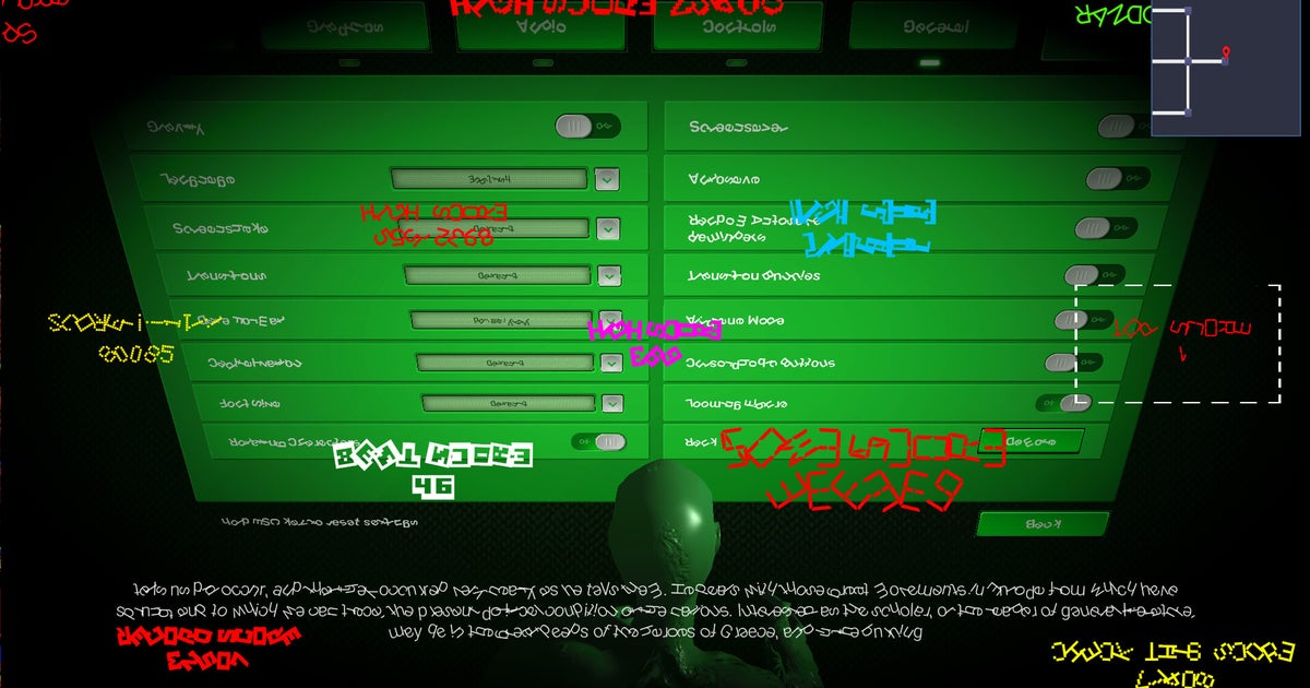 Captura de tela de Video Game Menu: The Game mostrando opções de configuração absurdas