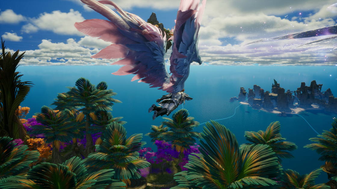 Tela de AION 2 mostrando mundo aberto e combate aéreo